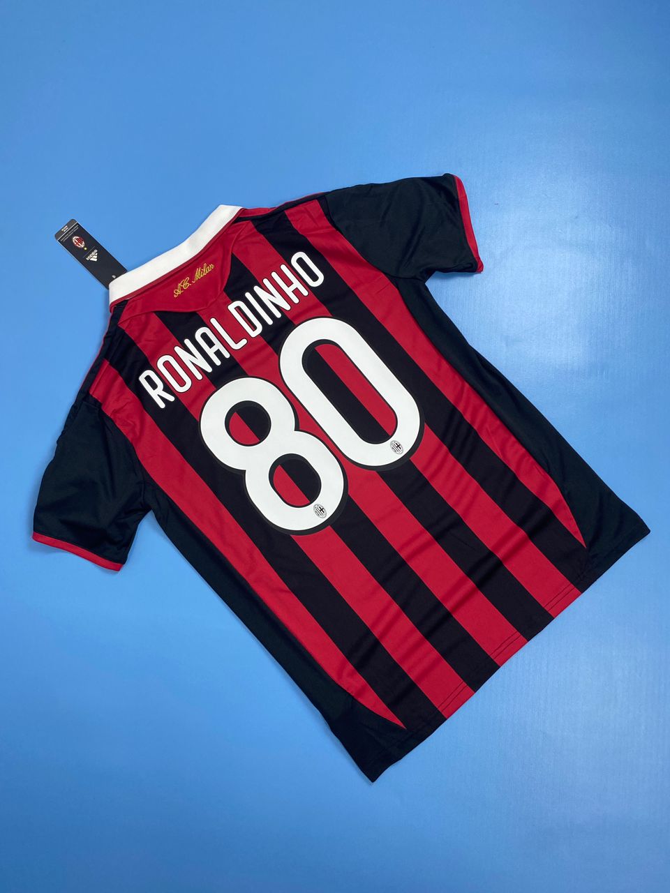 AC Milan 2009/2010 UCL home jersey - Ronaldinho #80 Mens jersey