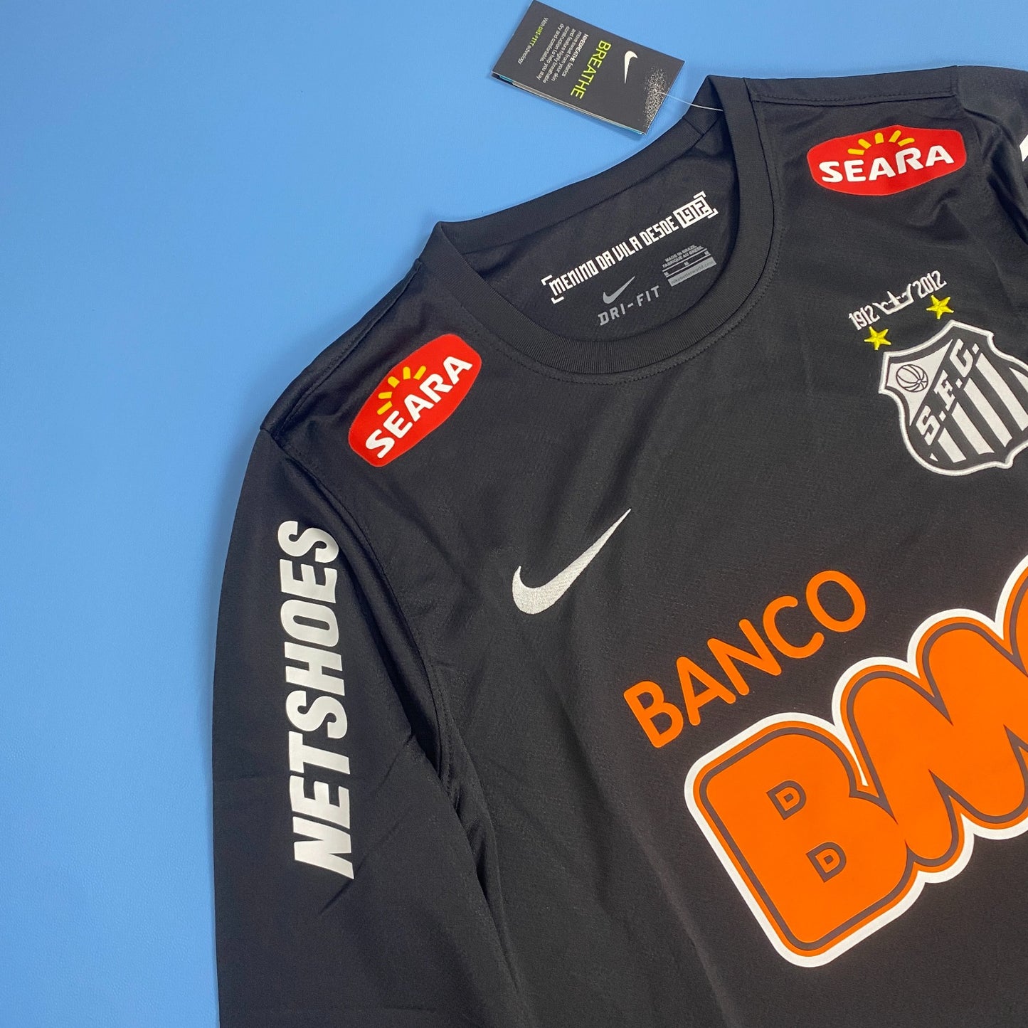 Neymar Jr Santos Black Long Sleeve Retro Football Mens Jersey Kit