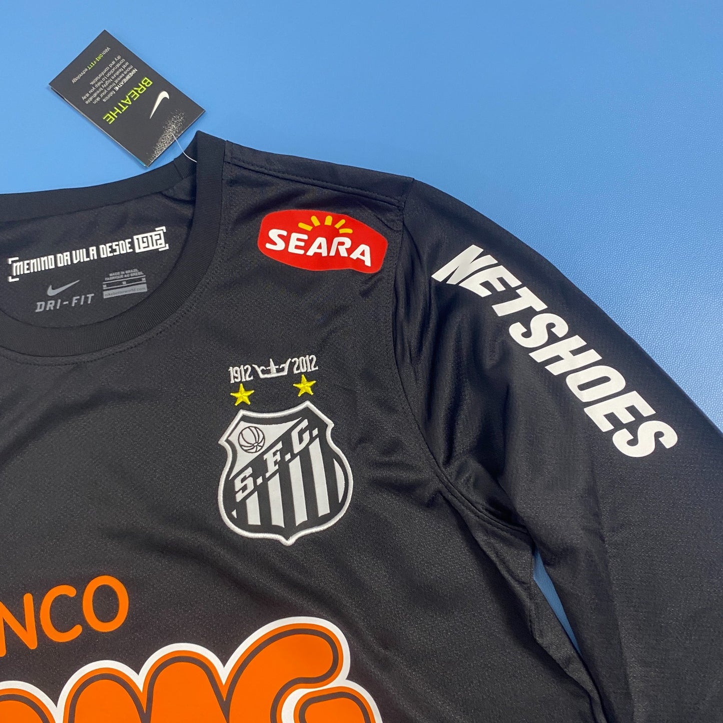 Neymar Jr Santos Black Long Sleeve Retro Football Mens Jersey Kit