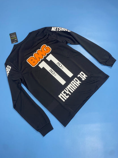 Neymar Jr Santos Black Long Sleeve Retro Football Mens Jersey Kit