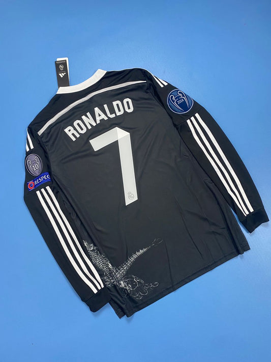 Real Madrid 2014-2015 UCL Long Sleeve Black Dragon - Cristiano Ronaldo #7 Mens jersey