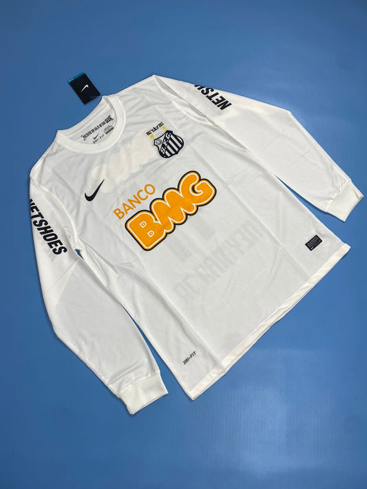 Neymar Jr Santos Black Long Sleeve Retro Football white Mens Jersey Kit