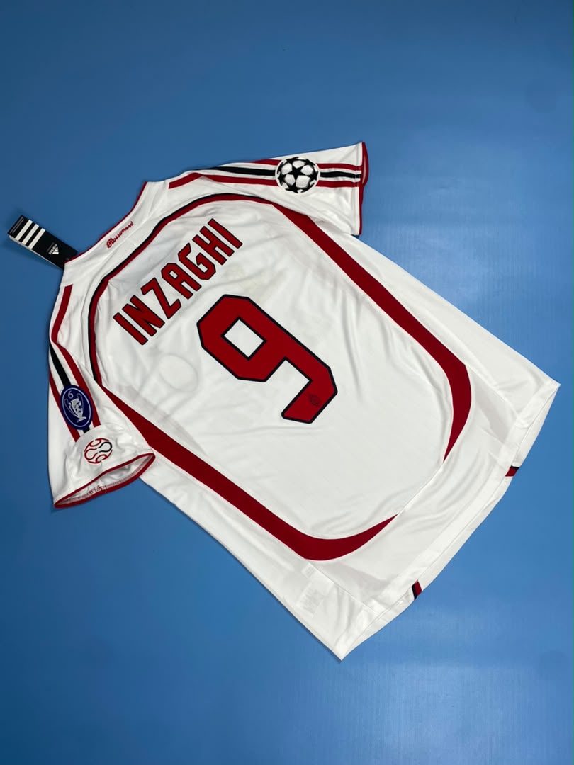 AC Milan 2006-2007 Inzaghi #9 White Away Final Soccer Mens Jersey