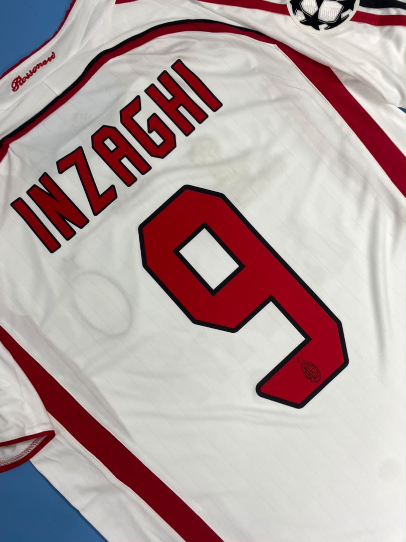 AC Milan 2006-2007 Inzaghi #9 White Away Final Soccer Mens Jersey