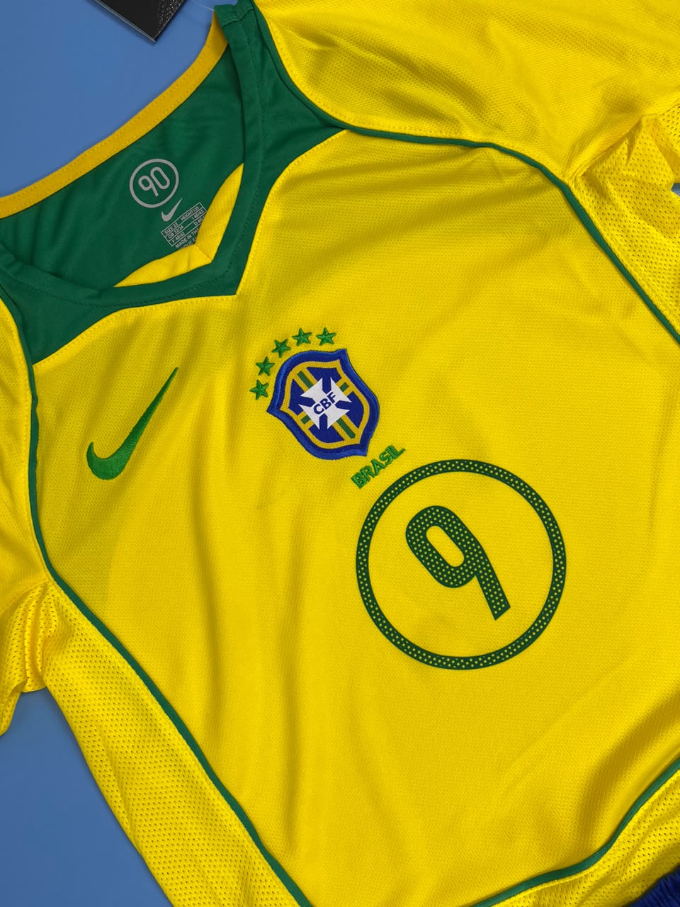 2004 Brazil Home Retro Jersey Ronaldo #9 Vintage Iconic Youth Kids