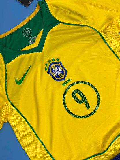 2004 Brazil Home Retro Jersey Ronaldo #9 Vintage Iconic Youth Kids