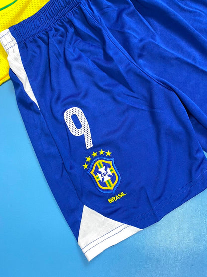 2004 Brazil Home Retro Jersey Ronaldo #9 Vintage Iconic Youth Kids