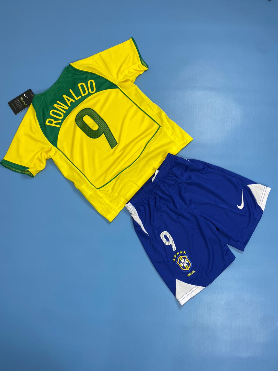 2004 Brazil Home Retro Jersey Ronaldo #9 Vintage Iconic Youth Kids