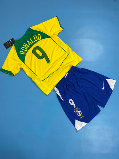 2004 Brazil Home Retro Jersey Ronaldo #9 Vintage Iconic Youth Kids