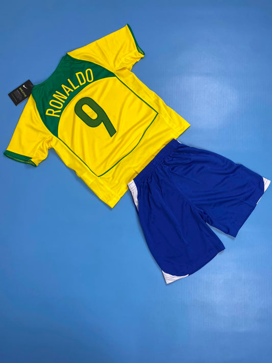 2004 Brazil Home Retro Jersey Ronaldo #9 Vintage Iconic Youth Kids