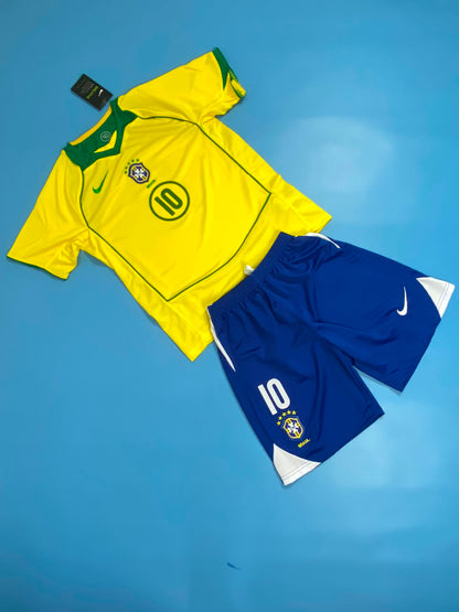 2004 Brazil Home Retro Jersey Ronaldinho #10 Vintage Iconic Youth Kids
