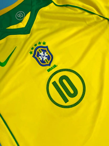 2004 Brazil Home Retro Jersey Ronaldinho #10 Vintage Iconic Youth Kids
